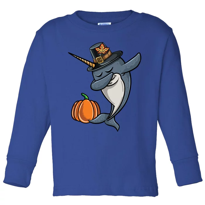 Dabbing Pilgrim Narwhal Thanksgiving Gift Toddler Long Sleeve Shirt