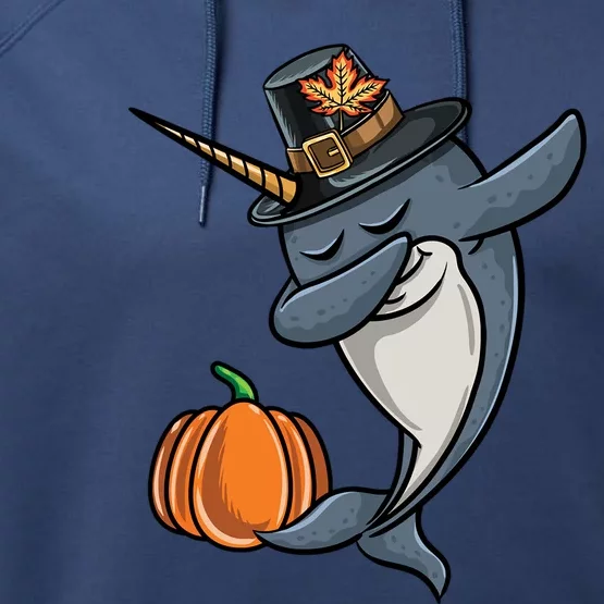 Dabbing Pilgrim Narwhal Thanksgiving Gift Performance Fleece Hoodie