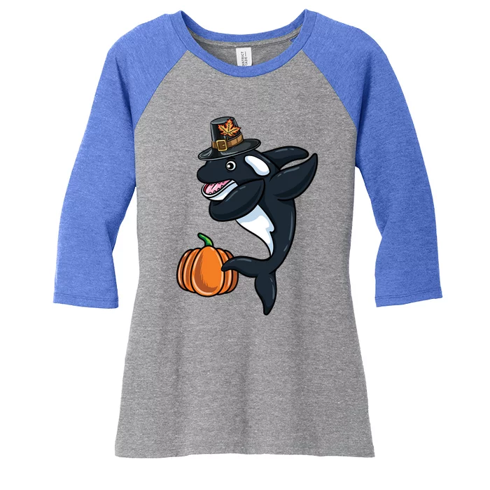 Dabbing Pilgrim Orca Thanksgiving Cute Gift Women's Tri-Blend 3/4-Sleeve Raglan Shirt