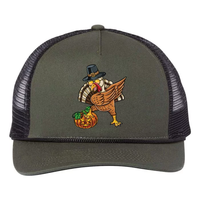 Dabbing Pilgrim Pumpkin Turkey Thanksgiving Cool Gift Retro Rope Trucker Hat Cap