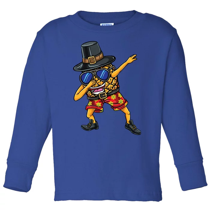 Dabbing Pilgrim Pineapple Thanksgiving Funny Gift Toddler Long Sleeve Shirt