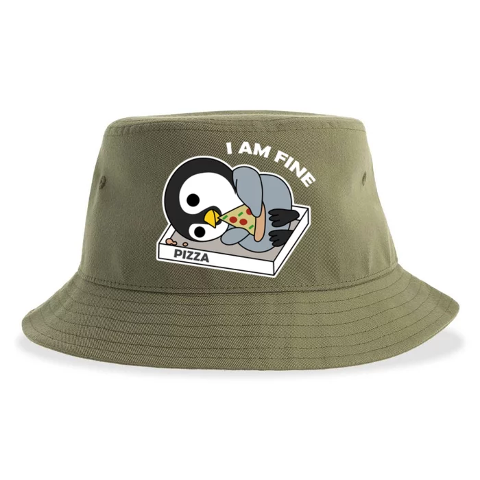 Depressed Pizza Penguin Great Gift I Am Fine Gift Sustainable Bucket Hat