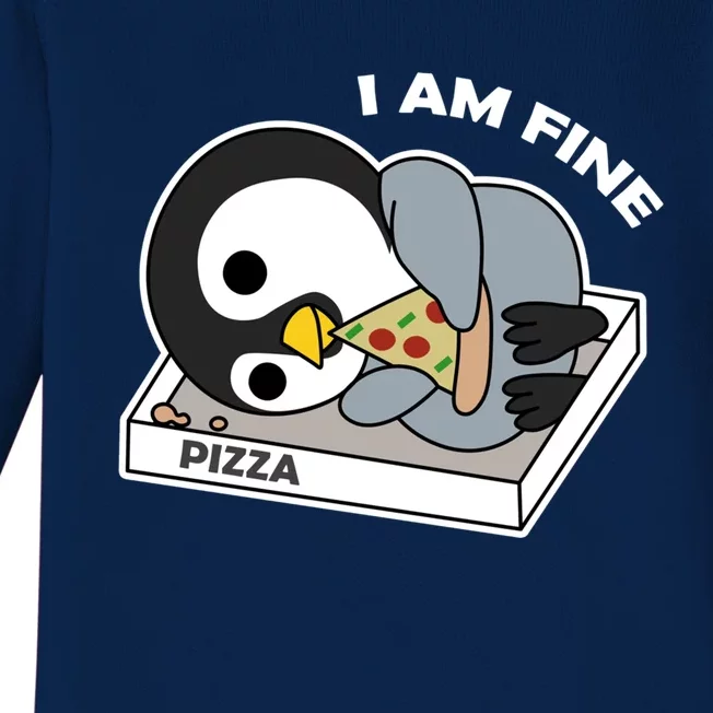 Depressed Pizza Penguin Great Gift I Am Fine Gift Baby Long Sleeve Bodysuit