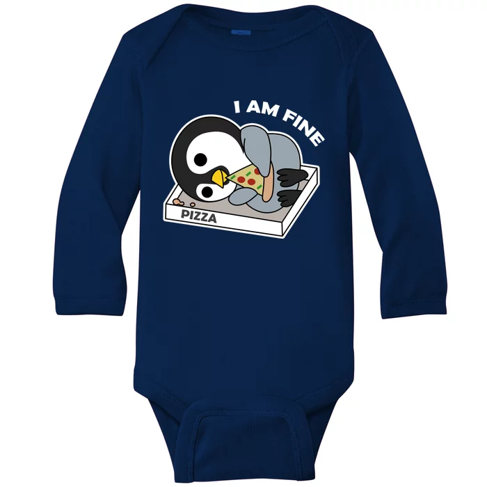 Depressed Pizza Penguin Great Gift I Am Fine Gift Baby Long Sleeve Bodysuit