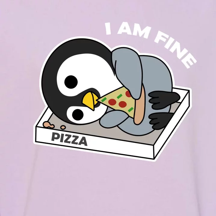 Depressed Pizza Penguin Great Gift I Am Fine Gift Garment-Dyed Sweatshirt