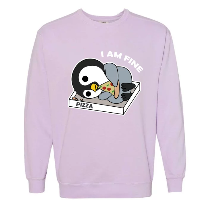 Depressed Pizza Penguin Great Gift I Am Fine Gift Garment-Dyed Sweatshirt