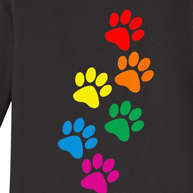 Dog Paw Print Dog Pride Rainbow Dog Baby Long Sleeve Bodysuit