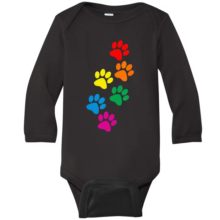 Dog Paw Print Dog Pride Rainbow Dog Baby Long Sleeve Bodysuit