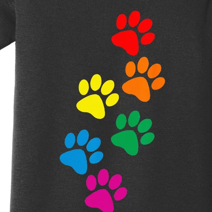 Dog Paw Print Dog Pride Rainbow Dog Baby Bodysuit