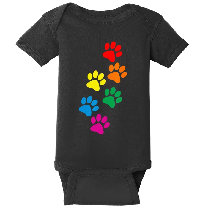 Dog Paw Print Dog Pride Rainbow Dog Baby Bodysuit