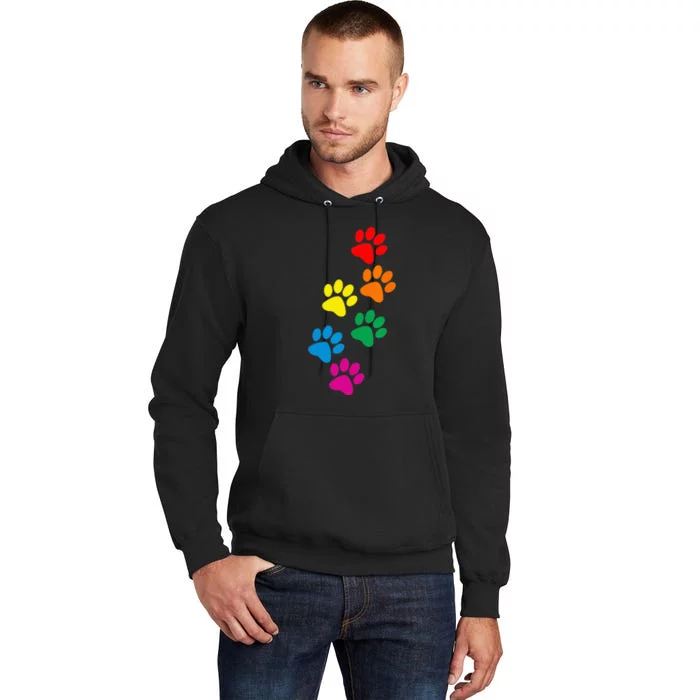 Dog Paw Print Dog Pride Rainbow Dog Tall Hoodie