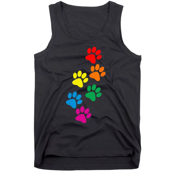 Dog Paw Print Dog Pride Rainbow Dog Tank Top