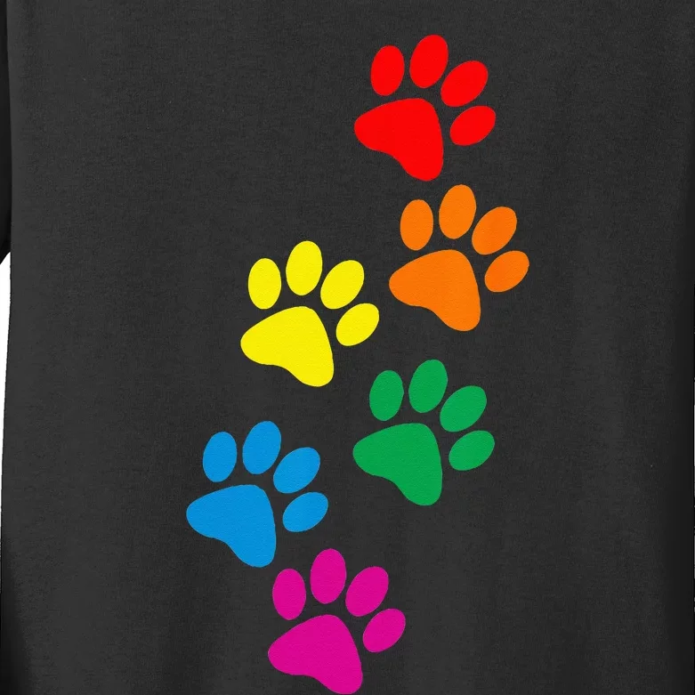 Dog Paw Print Dog Pride Rainbow Dog Kids Long Sleeve Shirt