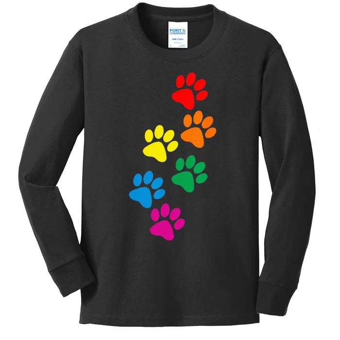 Dog Paw Print Dog Pride Rainbow Dog Kids Long Sleeve Shirt