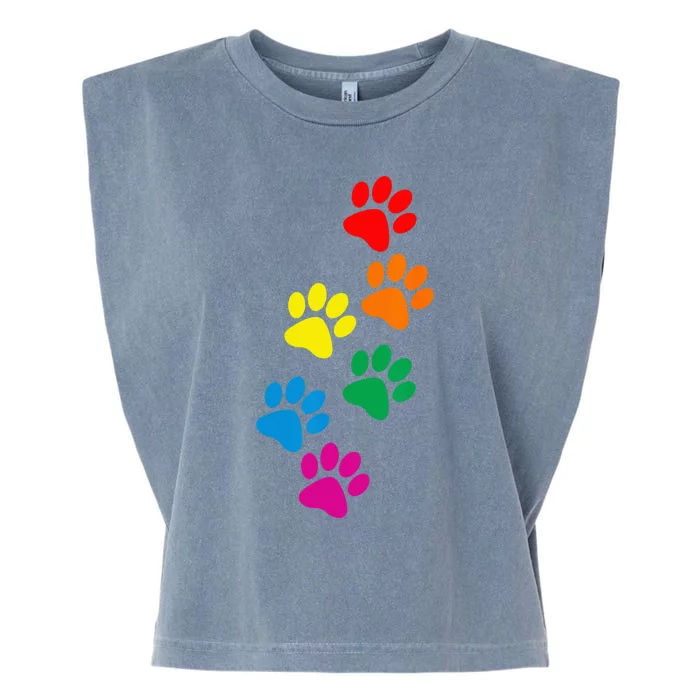 Dog Paw Print Dog Pride Rainbow Dog Garment-Dyed Women's Muscle Tee