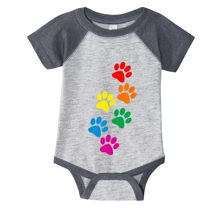 Dog Paw Print Dog Pride Rainbow Dog Infant Baby Jersey Bodysuit