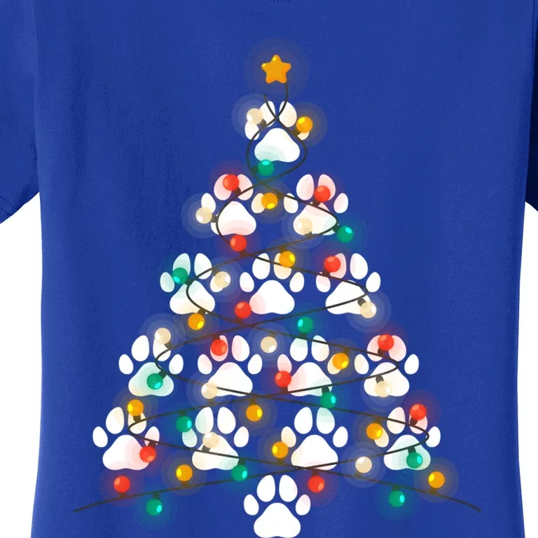 Dog Paw Print Puppy Christmas Tree Lights Cool Xmas Dogs Gift Women's T-Shirt