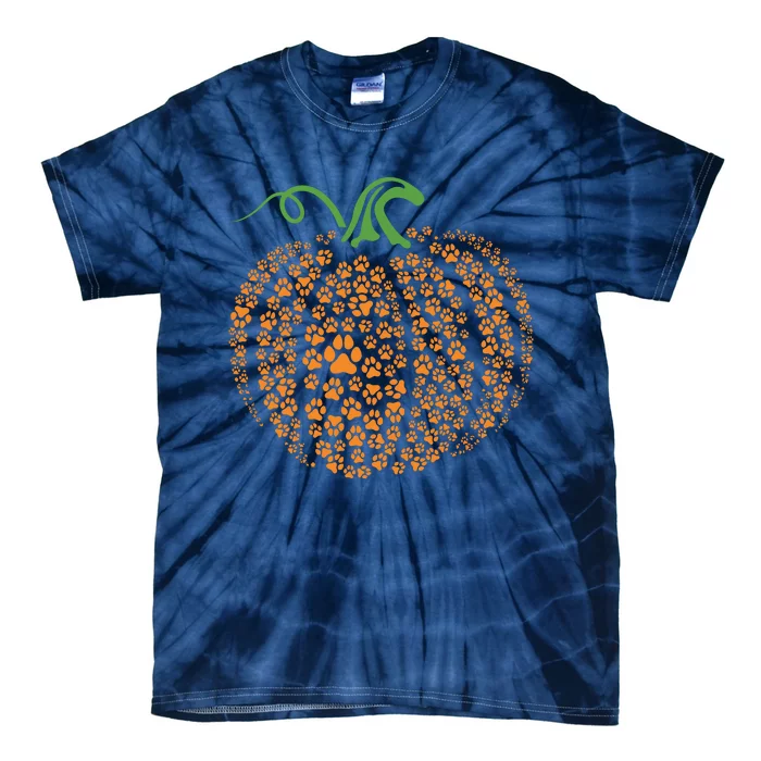 Dog Paw Print Pumpkin Autumn Fall Animal Lover Halloween Tie-Dye T-Shirt