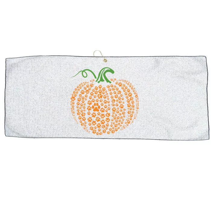 Dog Paw Print Pumpkin Autumn Fall Animal Lover Halloween Large Microfiber Waffle Golf Towel