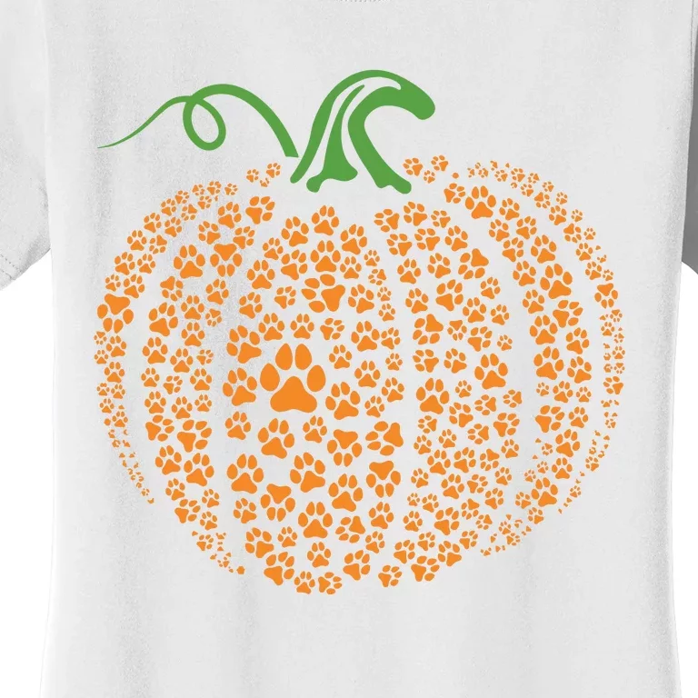 Dog Paw Print Pumpkin Autumn Fall Animal Lover Halloween Women's T-Shirt