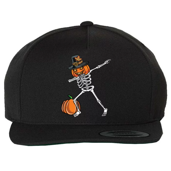 Dabbing Pilgrim Pumpkin Skeleton Thanksgiving Gift Wool Snapback Cap