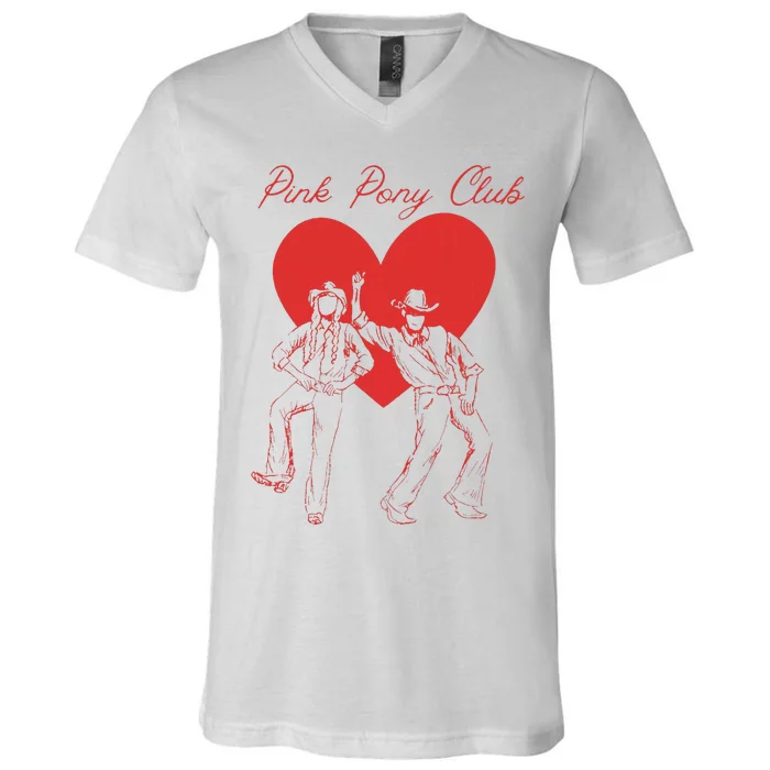 Dancing Pink Pony Club C.R Western V-Neck T-Shirt