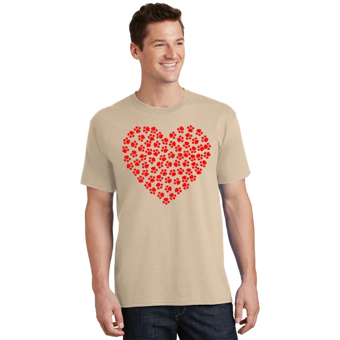 Dog Paw Prints Heart For Valentine Day And Dog Lover T-Shirt