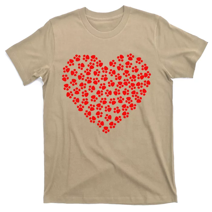 Dog Paw Prints Heart For Valentine Day And Dog Lover T-Shirt