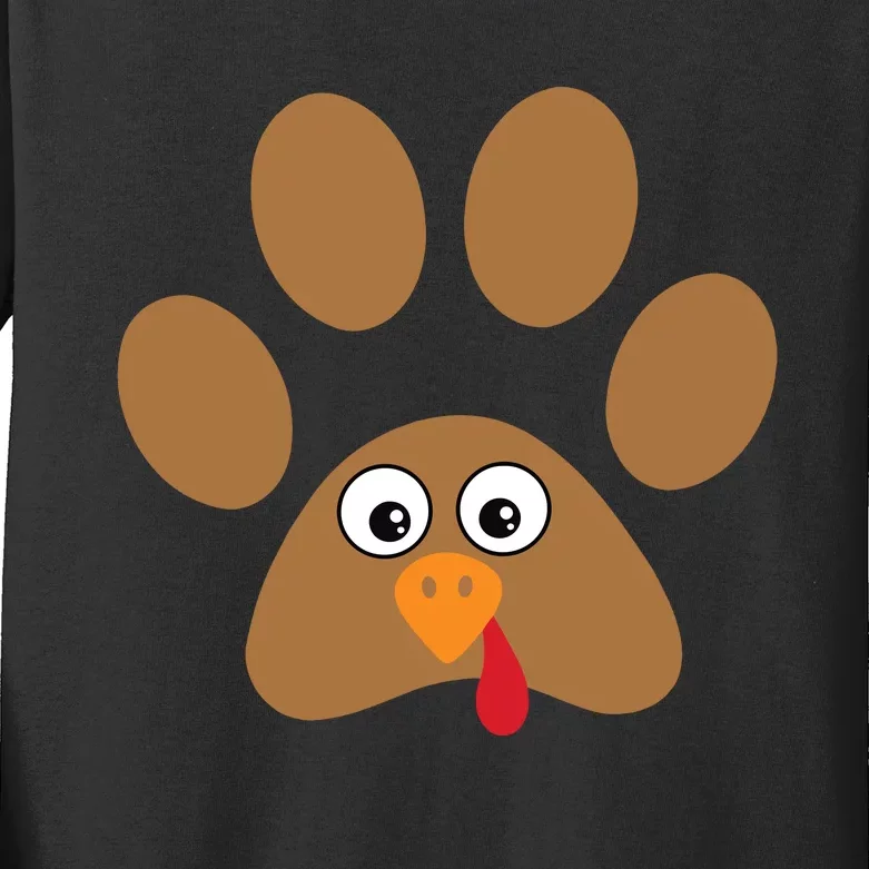 Dog Paw Print Thanksgiving Turkey Kids Long Sleeve Shirt