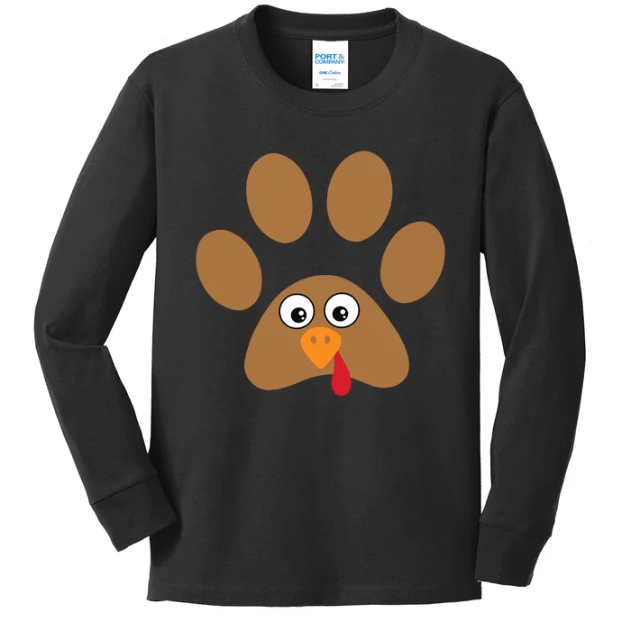 Dog Paw Print Thanksgiving Turkey Kids Long Sleeve Shirt