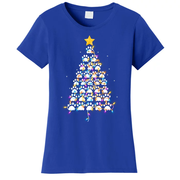 Dog Paw Print Puppy Christmas Tree Lights Cool XMas Dogs Cool Gift Women's T-Shirt