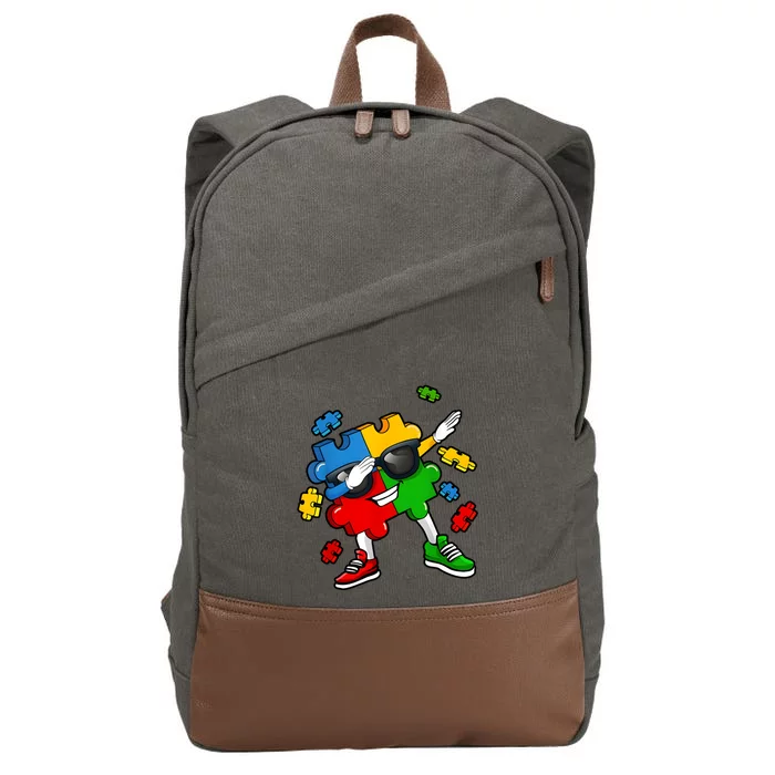 Dabbing Puzzle Piece Sunglasses Autism Awareness Cotton Canvas Backpack