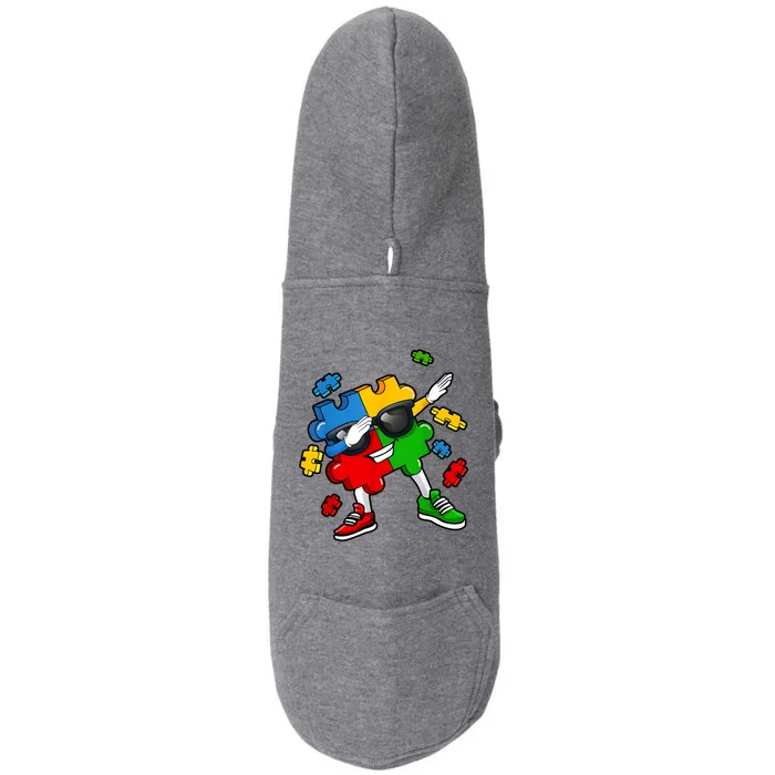 Dabbing Puzzle Piece Sunglasses Autism Awareness Doggie 3-End Fleece Hoodie