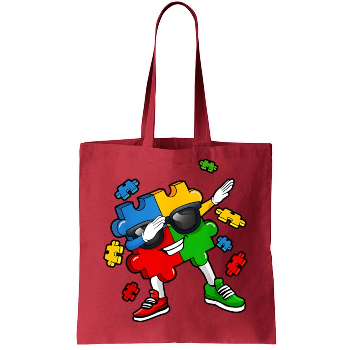 Dabbing Puzzle Piece Sunglasses Autism Awareness Tote Bag