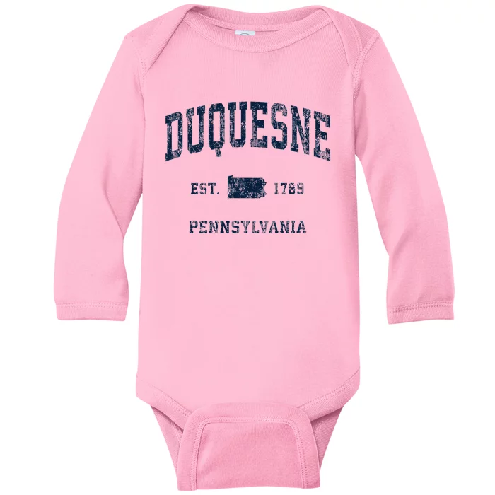 Duquesne Pennsylvania Pa Vintage Athletic Sports Design Baby Long Sleeve Bodysuit