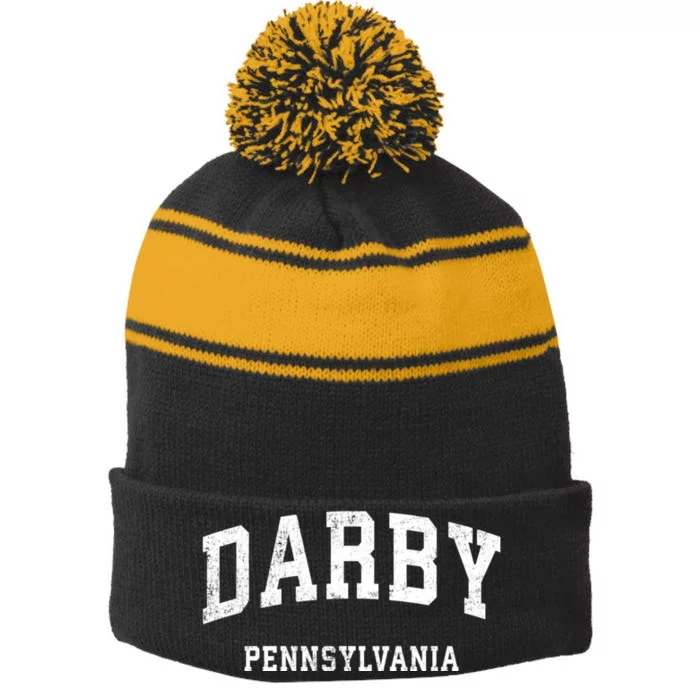 Darby Pennsylvania Pa Vintage Athletic Sports Design Stripe Pom Pom Beanie