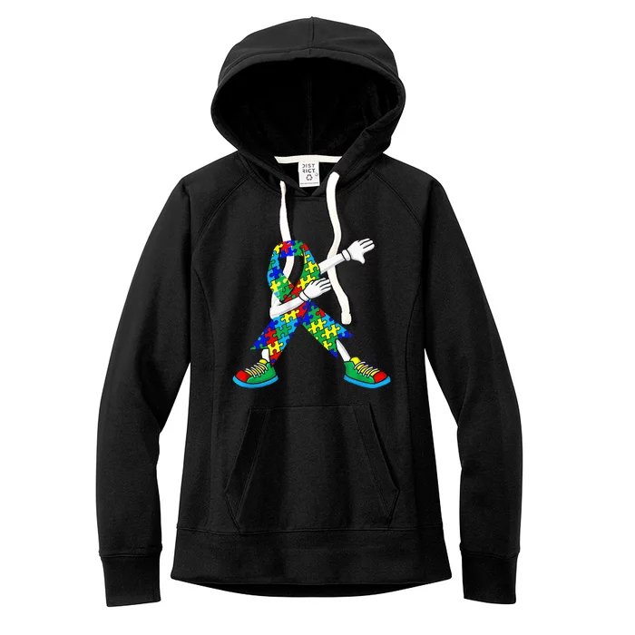 Dabbing Puzzle Piece Love Autism Awareness Women's Fleece Hoodie