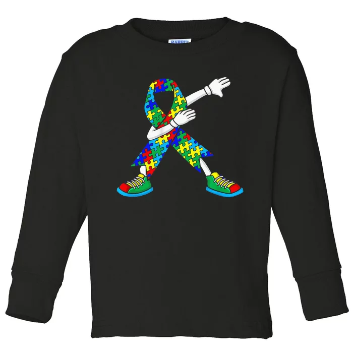 Dabbing Puzzle Piece Love Autism Awareness Toddler Long Sleeve Shirt