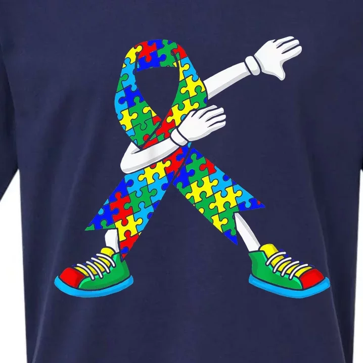 Dabbing Puzzle Piece Love Autism Awareness Sueded Cloud Jersey T-Shirt