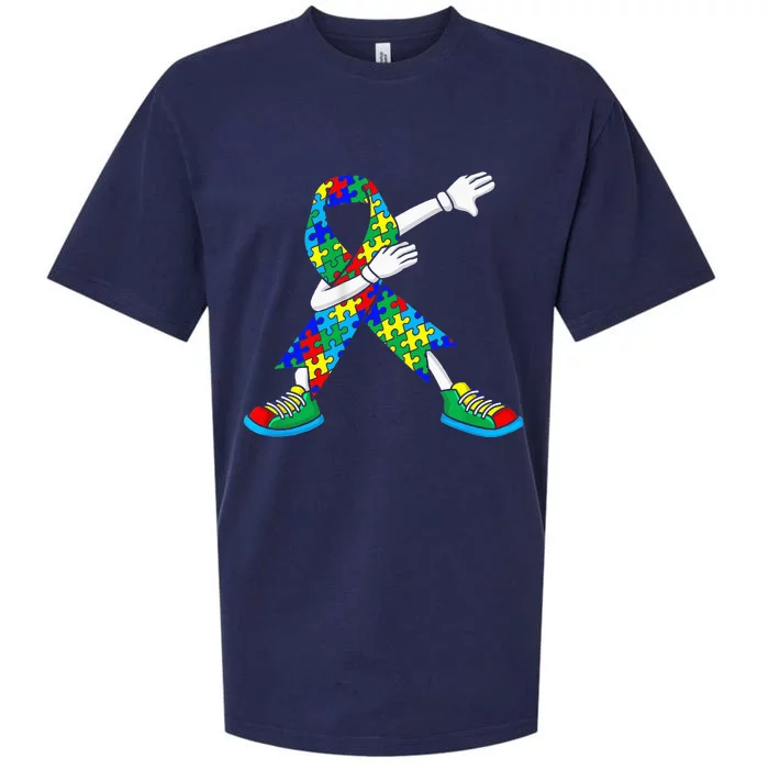 Dabbing Puzzle Piece Love Autism Awareness Sueded Cloud Jersey T-Shirt