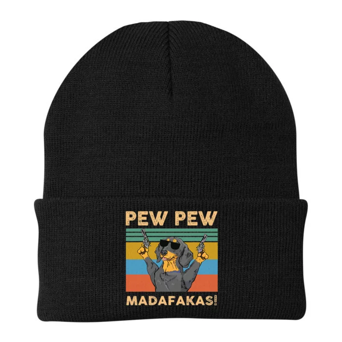 Dachshund Pew Pew Madafakas Vintage Funny Crazy Dog Tee Knit Cap Winter Beanie