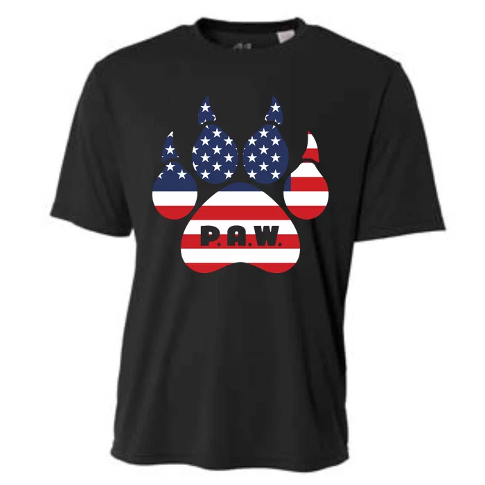 Dog Paw Print American Flag Usa Patriotic Cooling Performance Crew T-Shirt