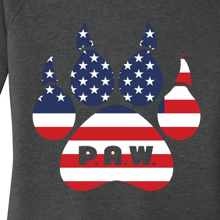 Dog Paw Print American Flag Usa Patriotic Women's Perfect Tri Tunic Long Sleeve Shirt