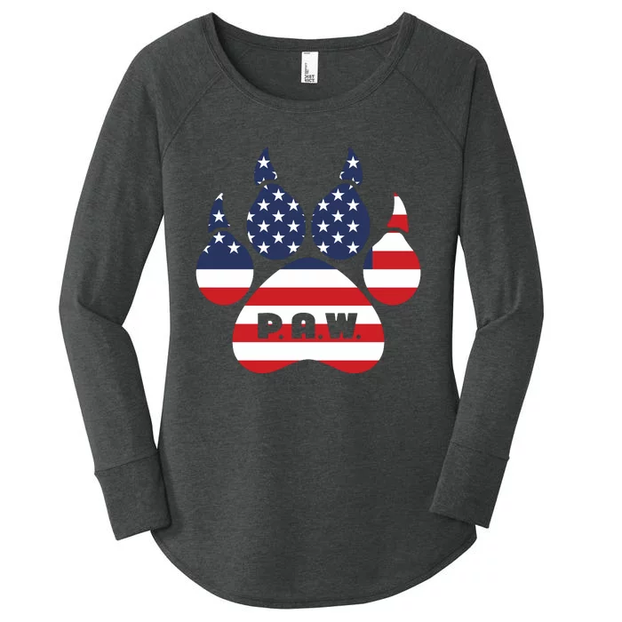 Dog Paw Print American Flag Usa Patriotic Women's Perfect Tri Tunic Long Sleeve Shirt