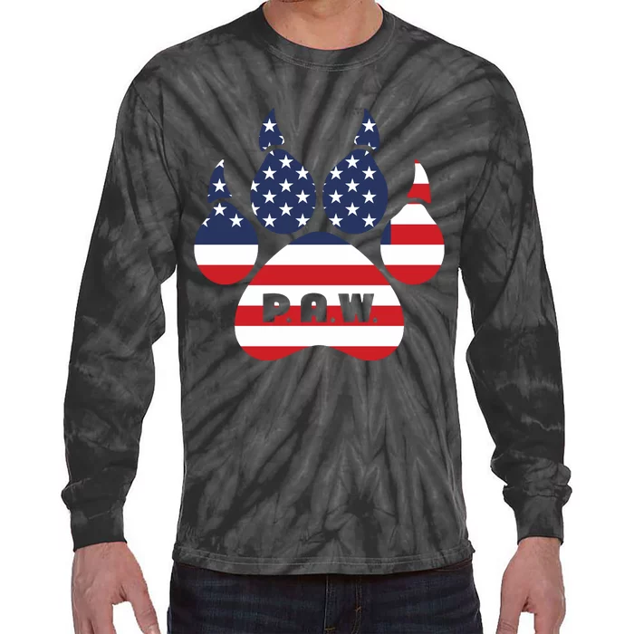 Dog Paw Print American Flag Usa Patriotic Tie-Dye Long Sleeve Shirt