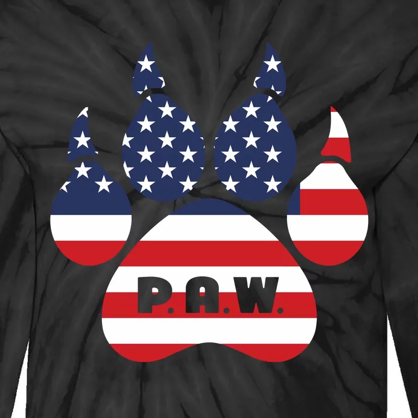 Dog Paw Print American Flag Usa Patriotic Tie-Dye Long Sleeve Shirt