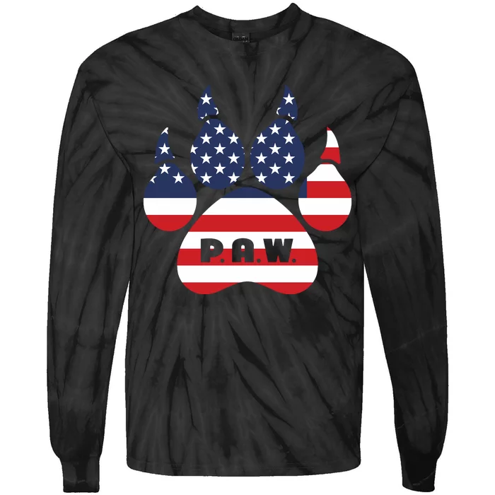 Dog Paw Print American Flag Usa Patriotic Tie-Dye Long Sleeve Shirt