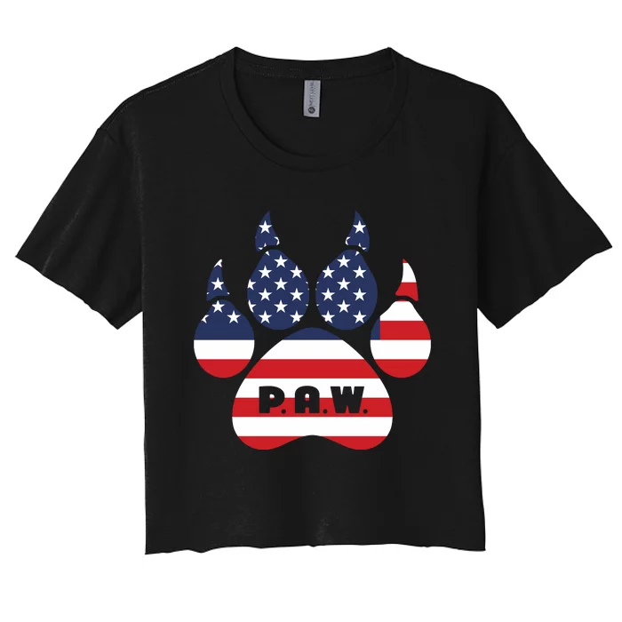 Dog Paw Print American Flag Usa Patriotic Women's Crop Top Tee