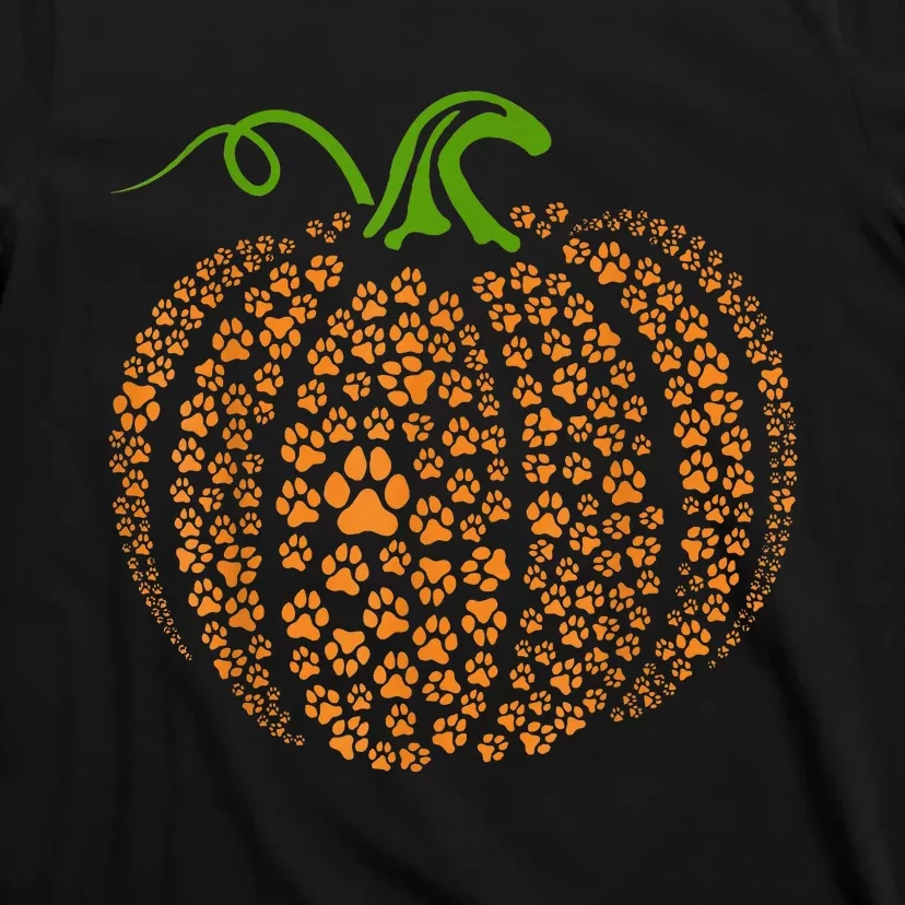 Dog Paw Print Pumpkin Autumn Fall Animal Lover Halloween T-Shirt