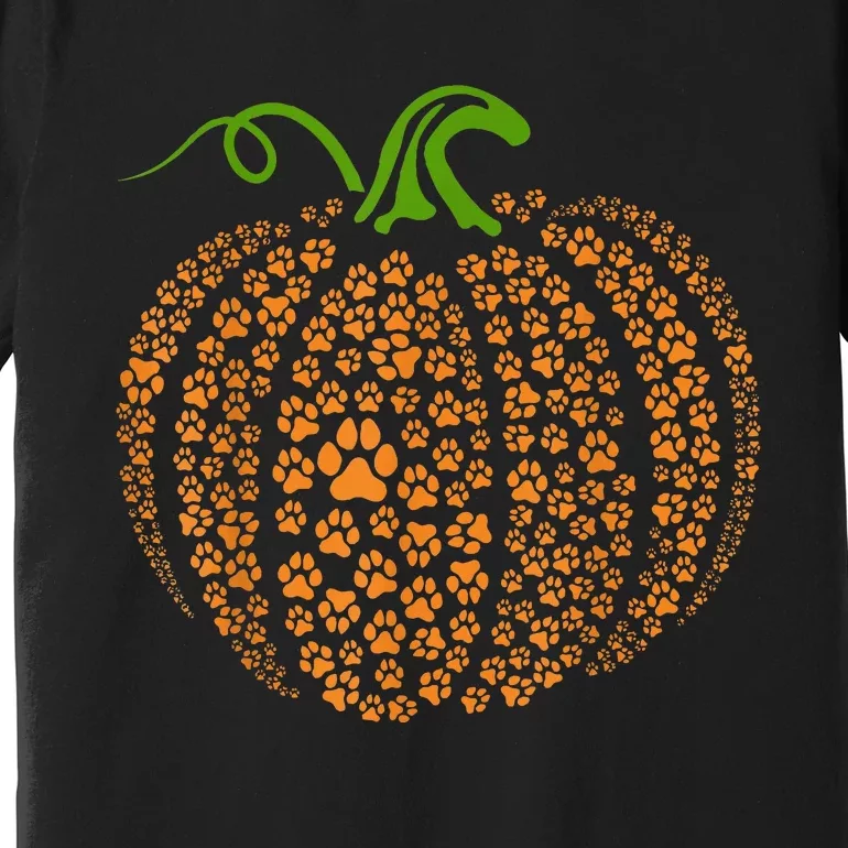 Dog Paw Print Pumpkin Autumn Fall Animal Lover Halloween Premium T-Shirt